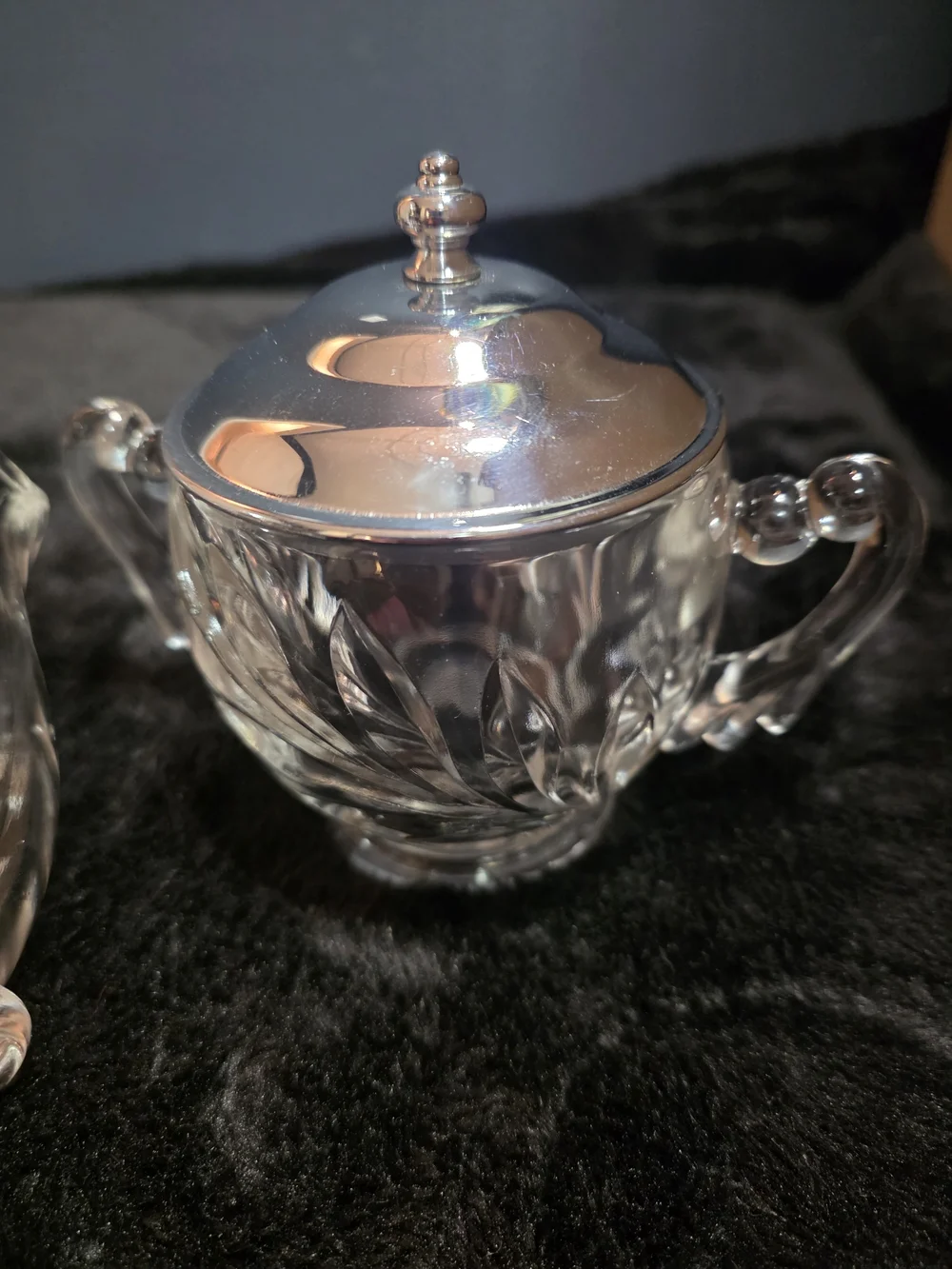 Indiana Glass Crystal Creamer and Covered Sugar Bowl - Clear Glass